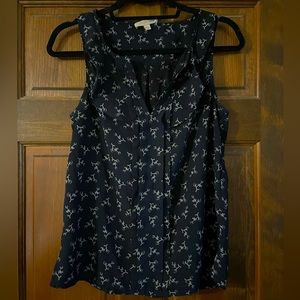 Skies Are Blue Navy Bike Pattern Split Neck Blouse - image 1